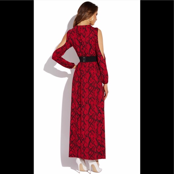 NWT Shoe Dazzle Cold Shoulder Red Snakeskin Dress - Picture 2 of 6